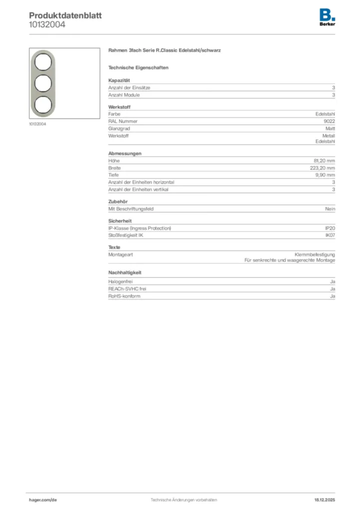 Bild Berker Produktdatenblatt 10132004 | Hager Deutschland