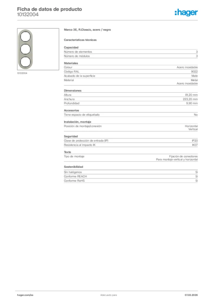 Imagen Hager Ficha de datos de producto 10132004 | Hager España