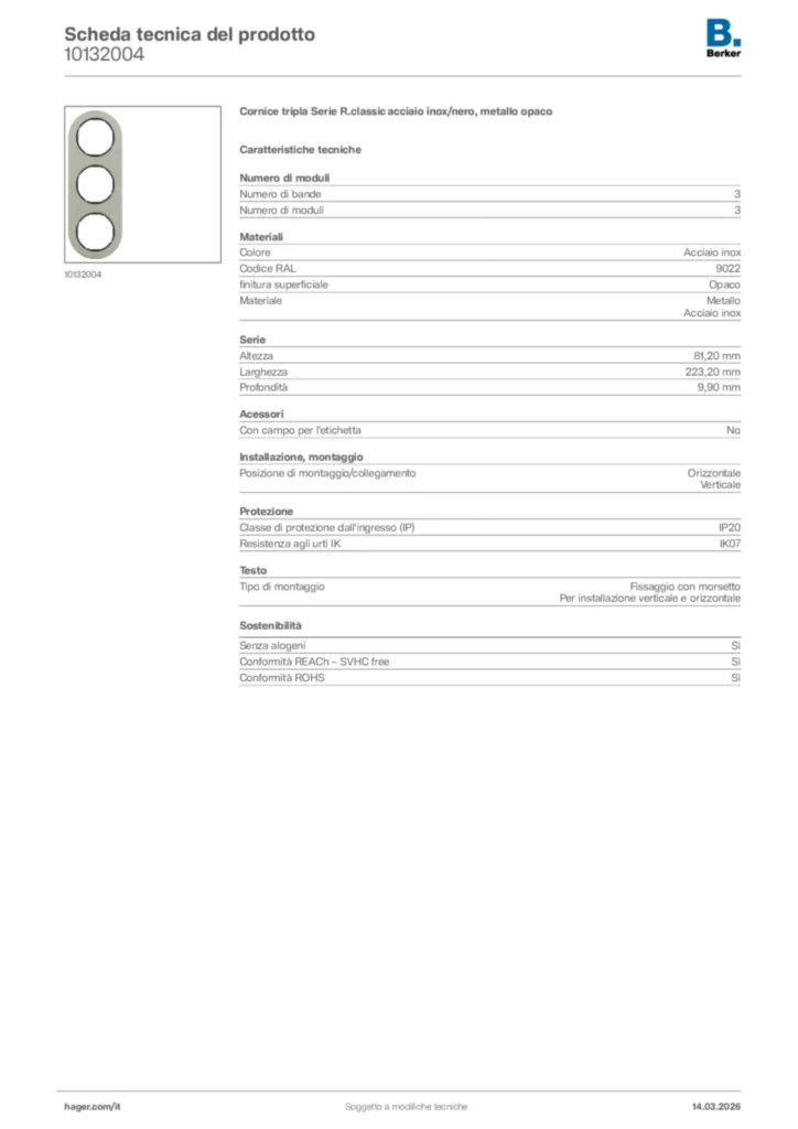 Immagine Berker Scheda tecnica del prodotto 10132004 | Hager Italia