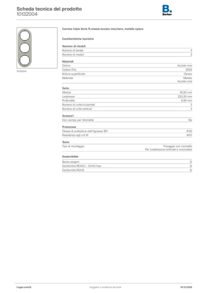 Immagine Berker Scheda tecnica del prodotto 10132004 | Hager Italia