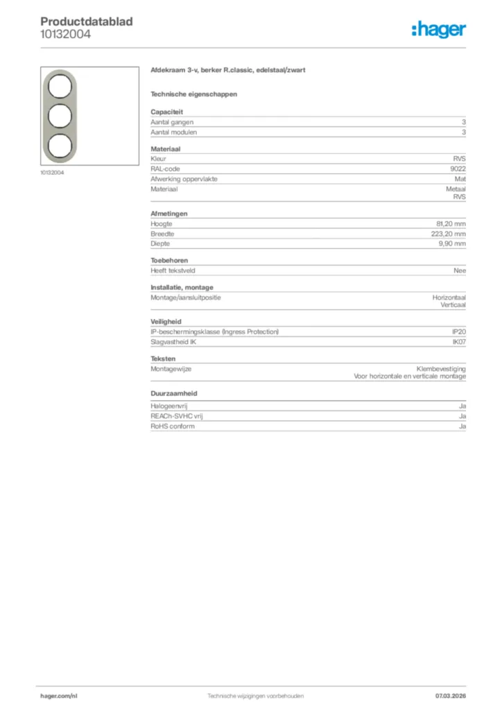 Afbeelding Hager Productdatablad 10132004 | Hager Nederland
