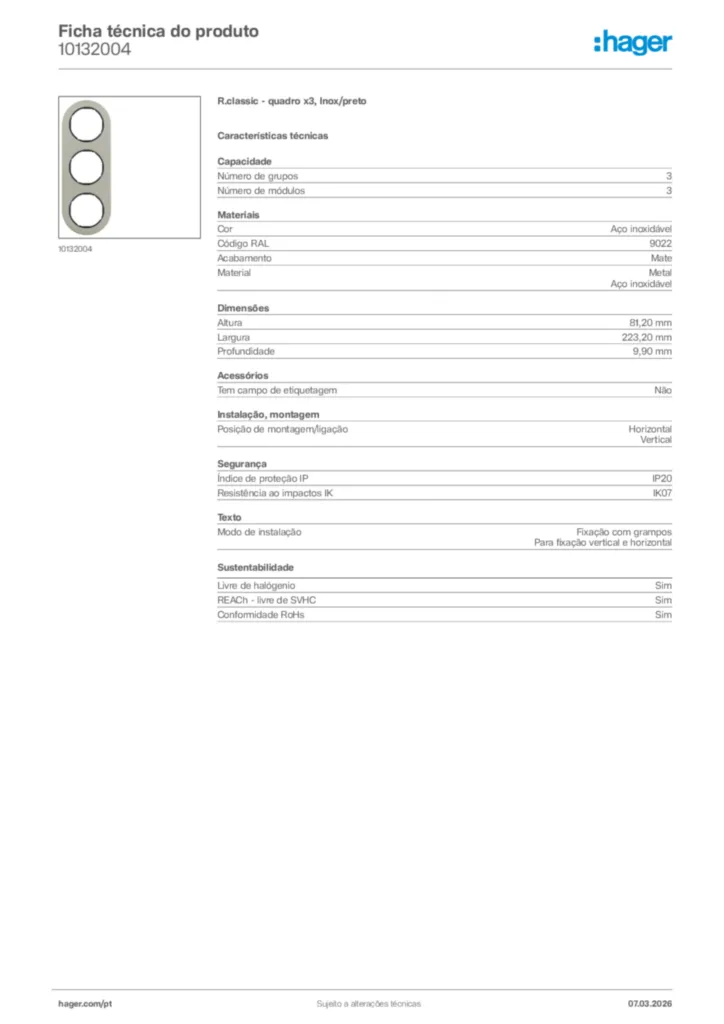 Imagem Hager Ficha técnica do produto 10132004 | Hager Portugal