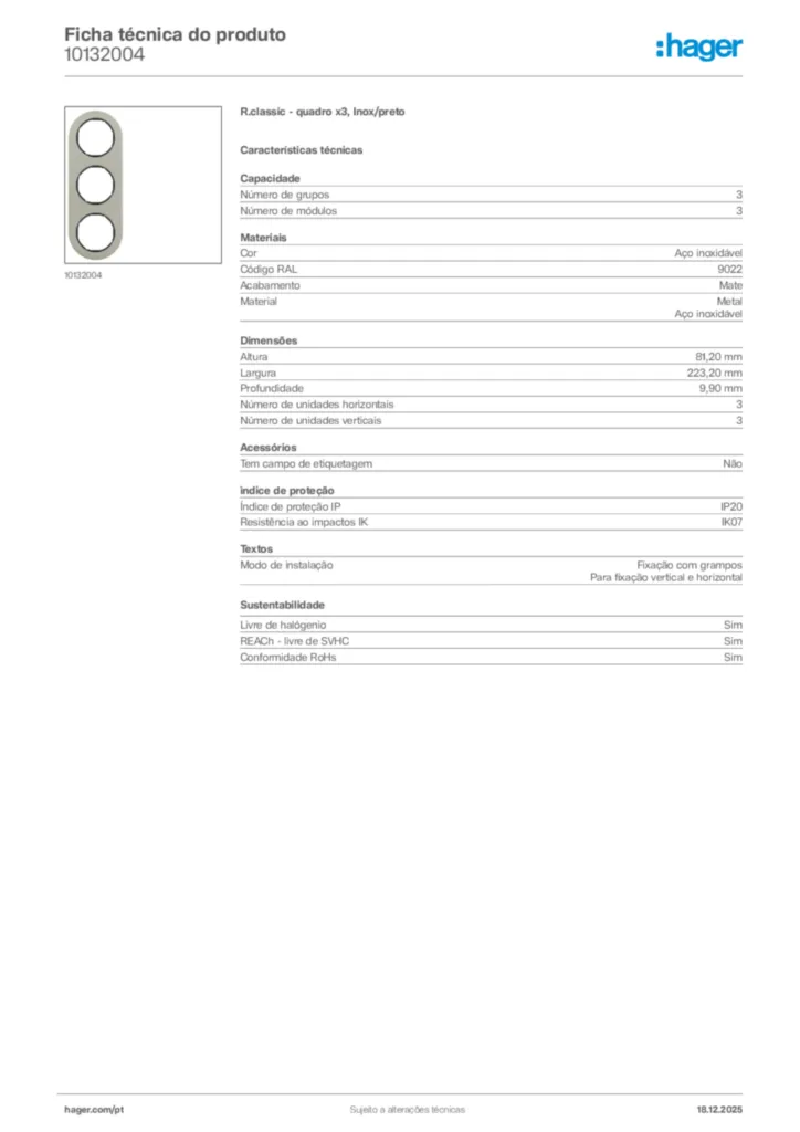 Imagem Hager Ficha técnica do produto 10132004 | Hager Portugal