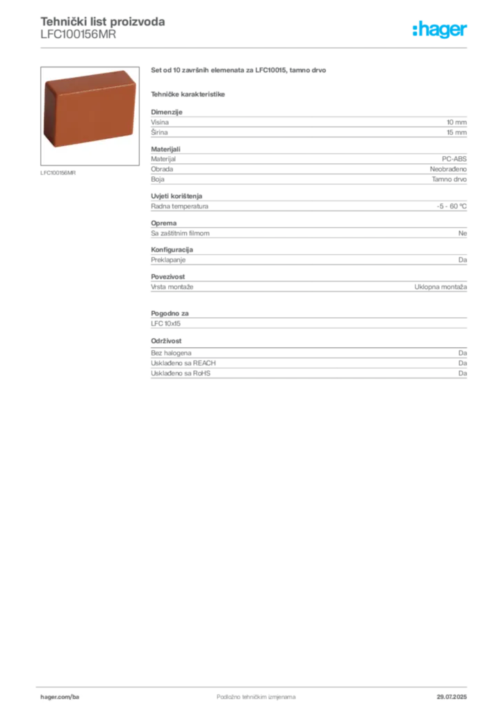 Slika Hager Product data sheet LFC100156MR  | Hager