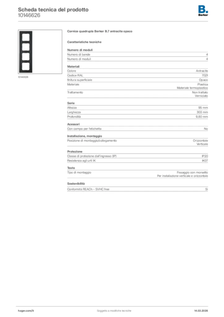 Immagine Berker Scheda tecnica del prodotto 10146626 | Hager Italia