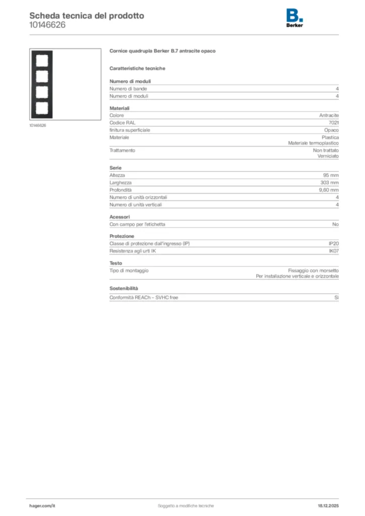 Immagine Berker Scheda tecnica del prodotto 10146626 | Hager Italia