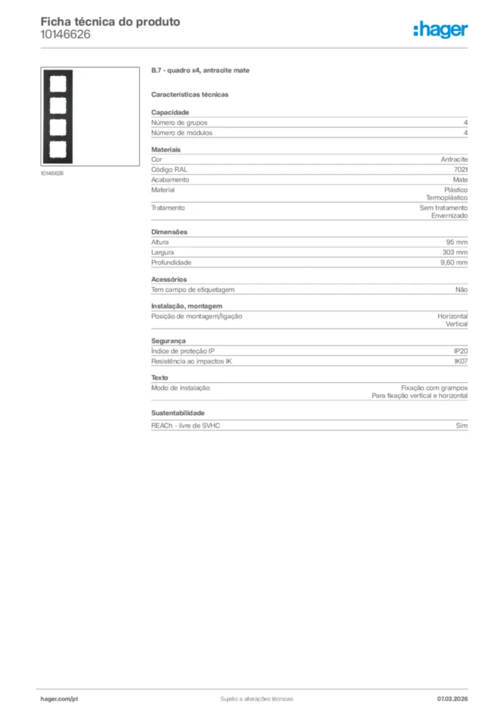 Imagem Hager Ficha técnica do produto 10146626 | Hager Portugal