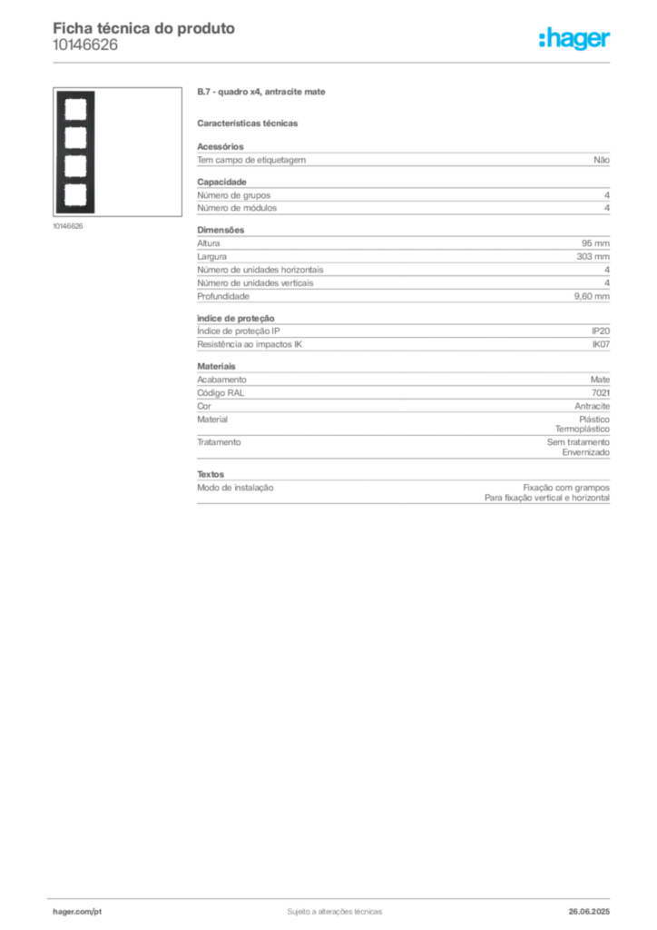 Imagem Hager Ficha técnica do produto 10146626 | Hager Portugal