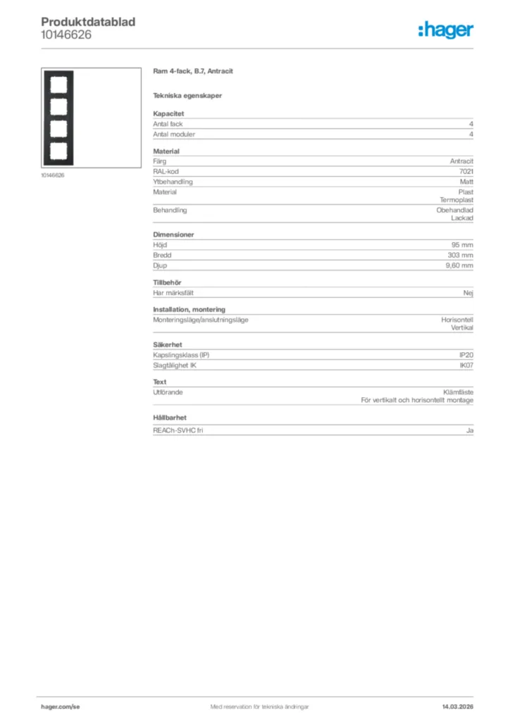 Bild Hager Produktdatablad 10146626 | Hager Sverige