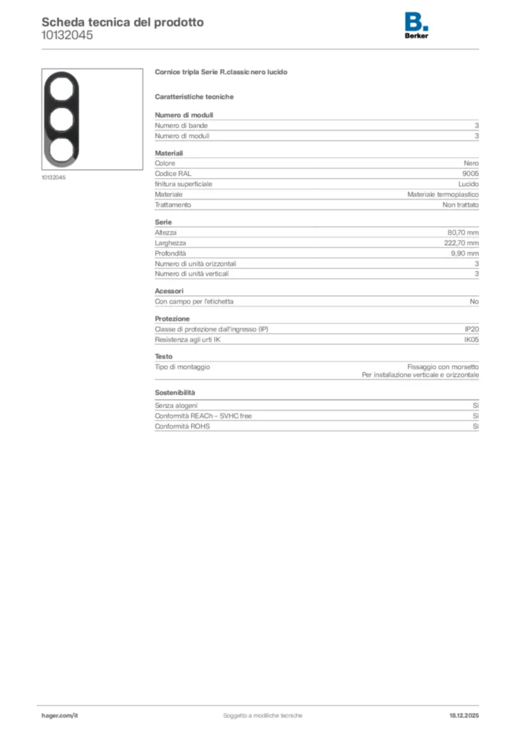 Immagine Berker Scheda tecnica del prodotto 10132045 | Hager Italia