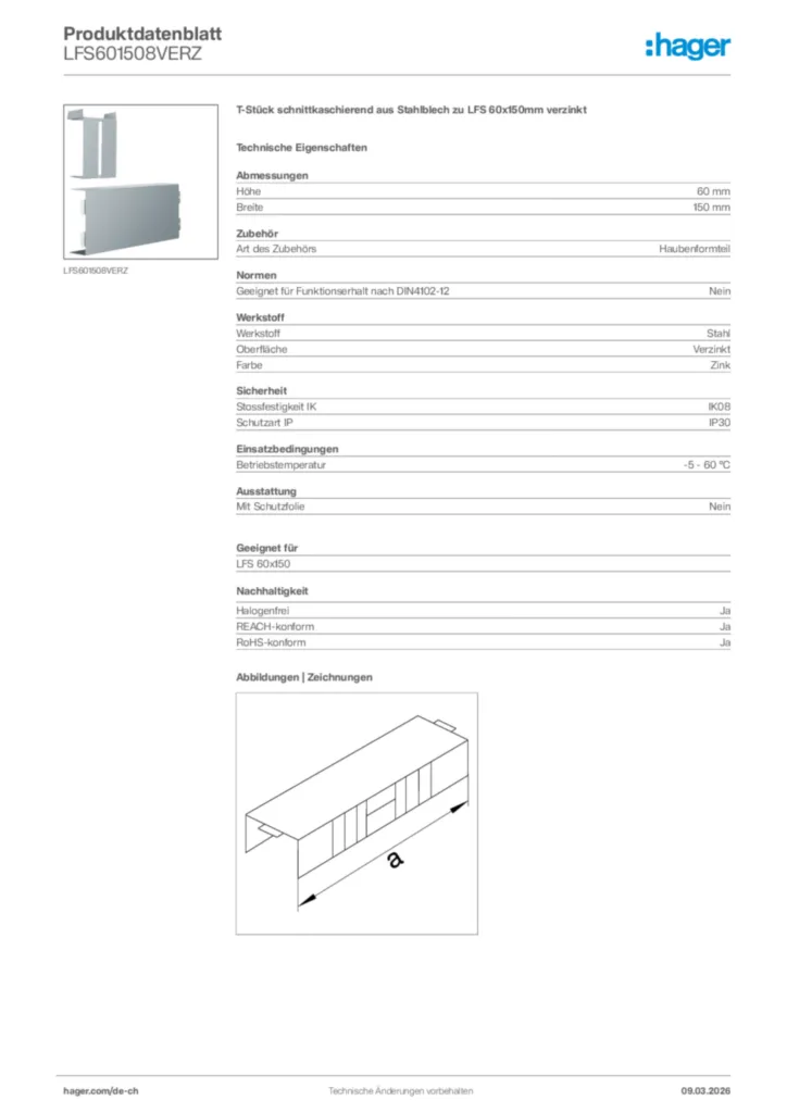 Bild Hager Produktdatenblatt LFS601508VERZ | Hager Schweiz