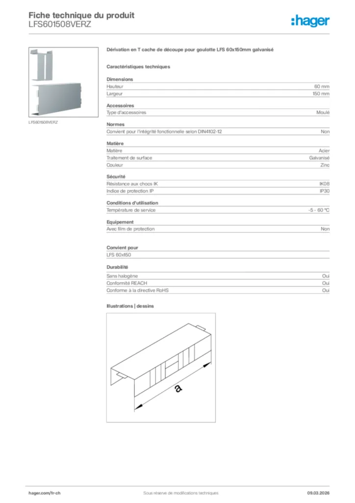 Image Hager Fiche technique du produit LFS601508VERZ | Hager Suisse