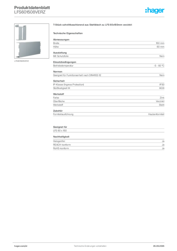 Bild Hager Produktdatenblatt LFS601508VERZ | Hager Deutschland