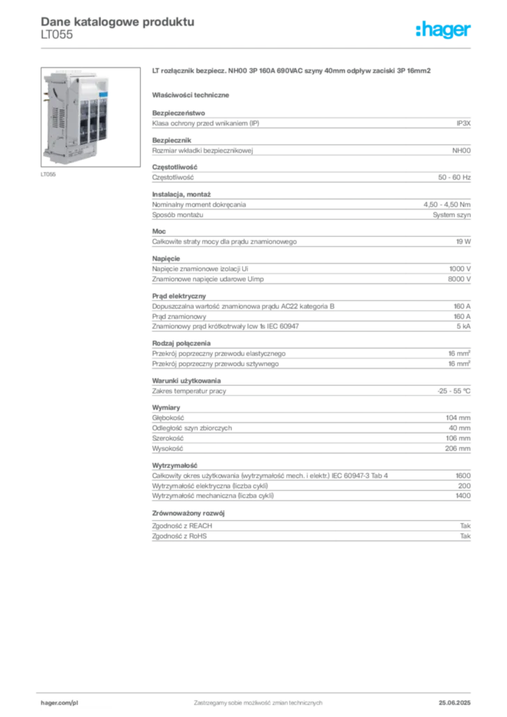 Zdjęcie Hager Karta katalogowa LT055 | Hager Polska