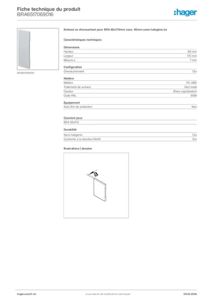 Image Hager Fiche technique du produit BRA6517069016 | Hager Suisse