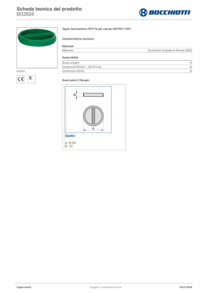 Immagine Bocchiotti Scheda tecnica del prodotto B02624 | Hager Italia