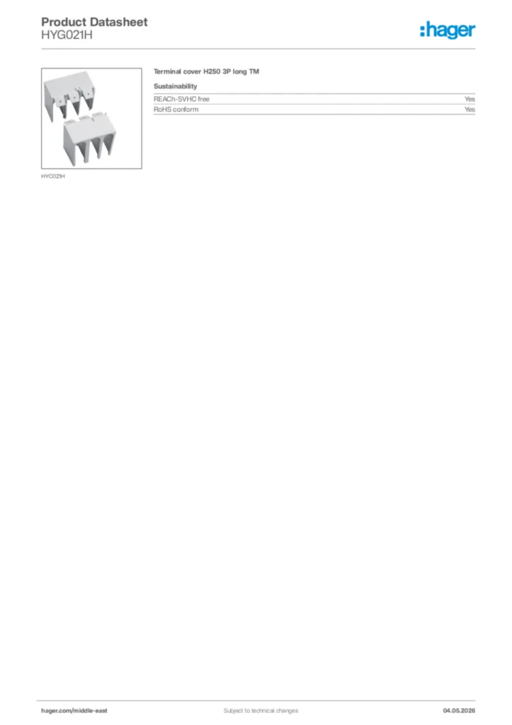 Image Hager Product data sheet HYG021H  | Hager