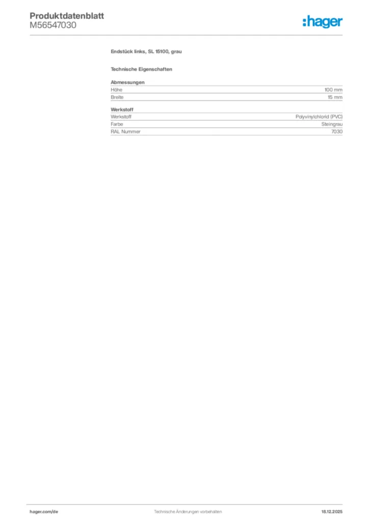 Bild Hager Produktdatenblatt M56547030 | Hager Deutschland
