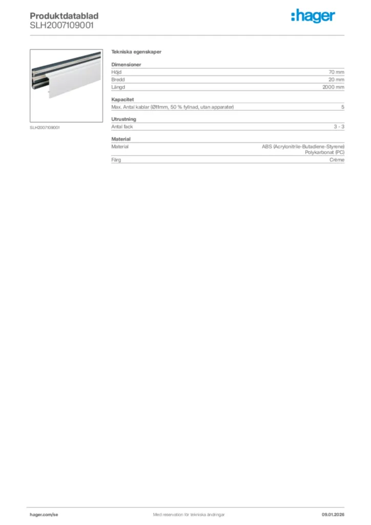 Bild Hager Produktdatablad SLH2007109001 | Hager Sverige