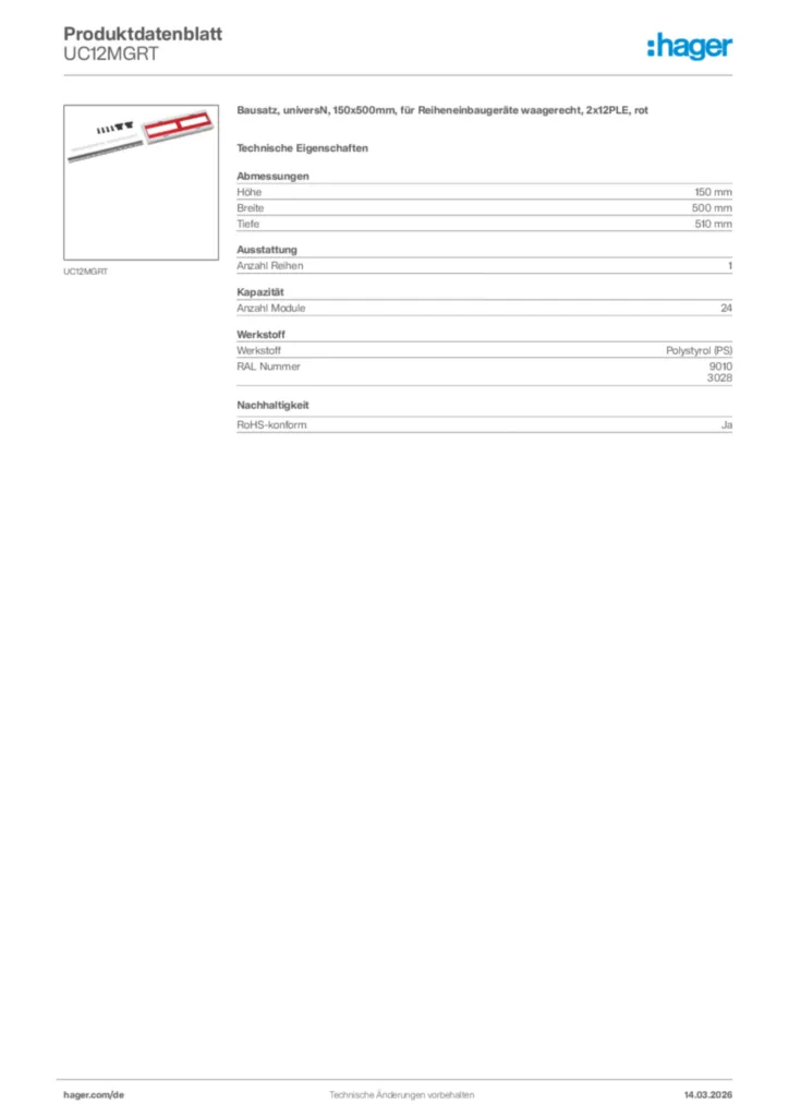 Bild Hager Produktdatenblatt UC12MGRT | Hager Deutschland