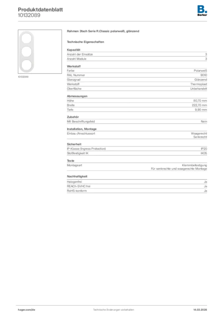 Bild Berker Produktdatenblatt 10132089 | Hager Deutschland