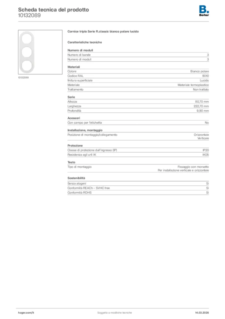 Immagine Berker Scheda tecnica del prodotto 10132089 | Hager Italia