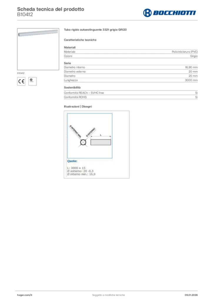 Immagine Bocchiotti Scheda tecnica del prodotto B10412 | Hager Italia