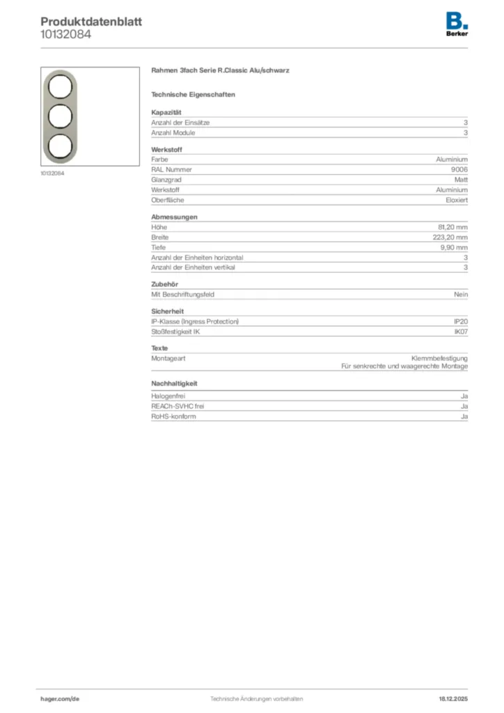 Bild Berker Produktdatenblatt 10132084 | Hager Deutschland