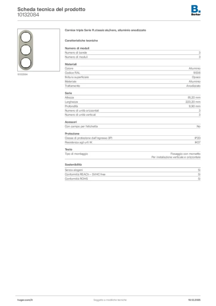 Immagine Berker Scheda tecnica del prodotto 10132084 | Hager Italia