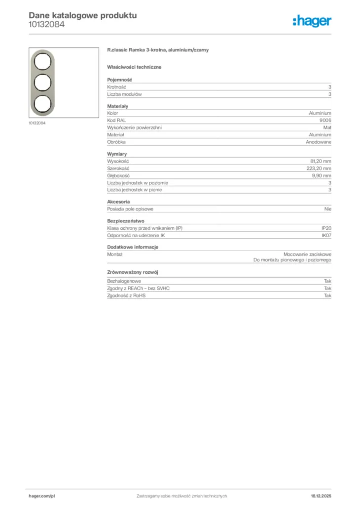 Zdjęcie Hager Karta katalogowa 10132084 | Hager Polska