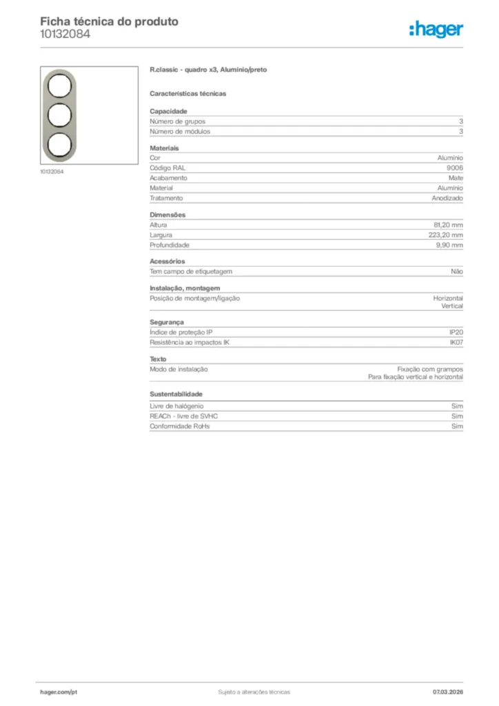 Imagem Hager Ficha técnica do produto 10132084 | Hager Portugal