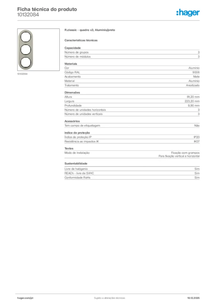 Imagem Hager Ficha técnica do produto 10132084 | Hager Portugal