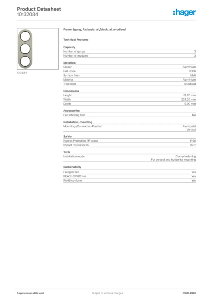 Image Hager Product data sheet 10132084  | Hager
