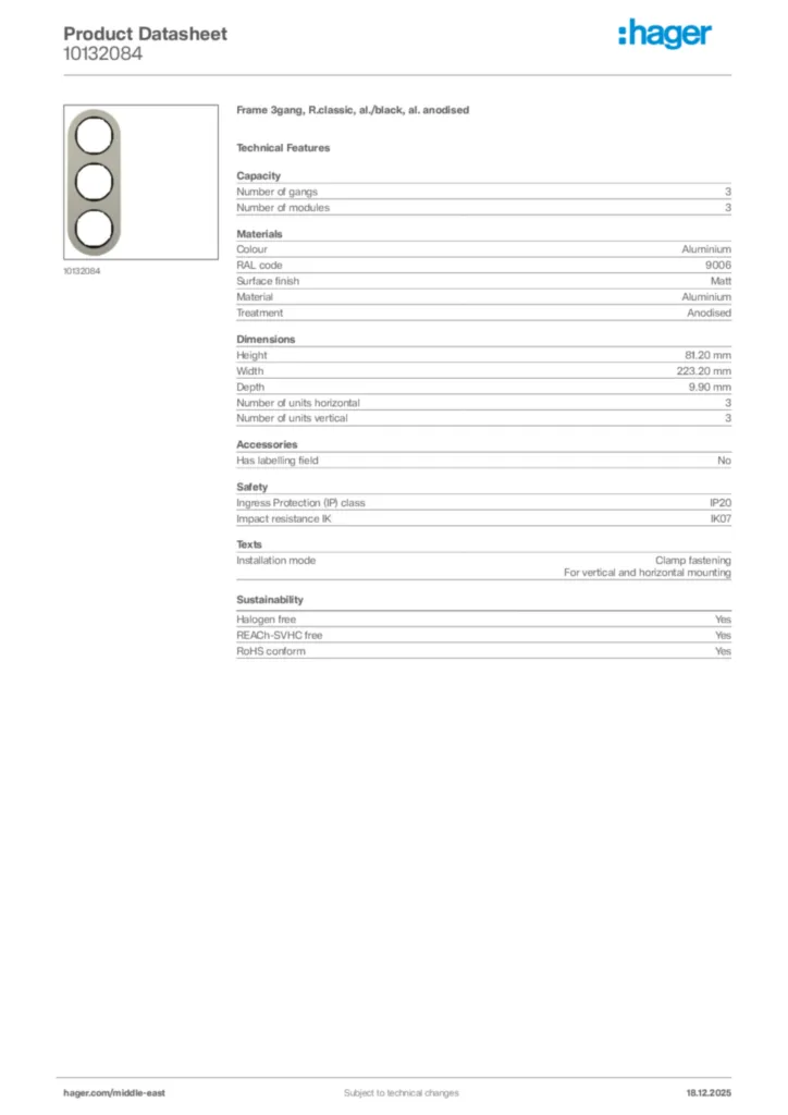 Image Hager Product data sheet 10132084  | Hager