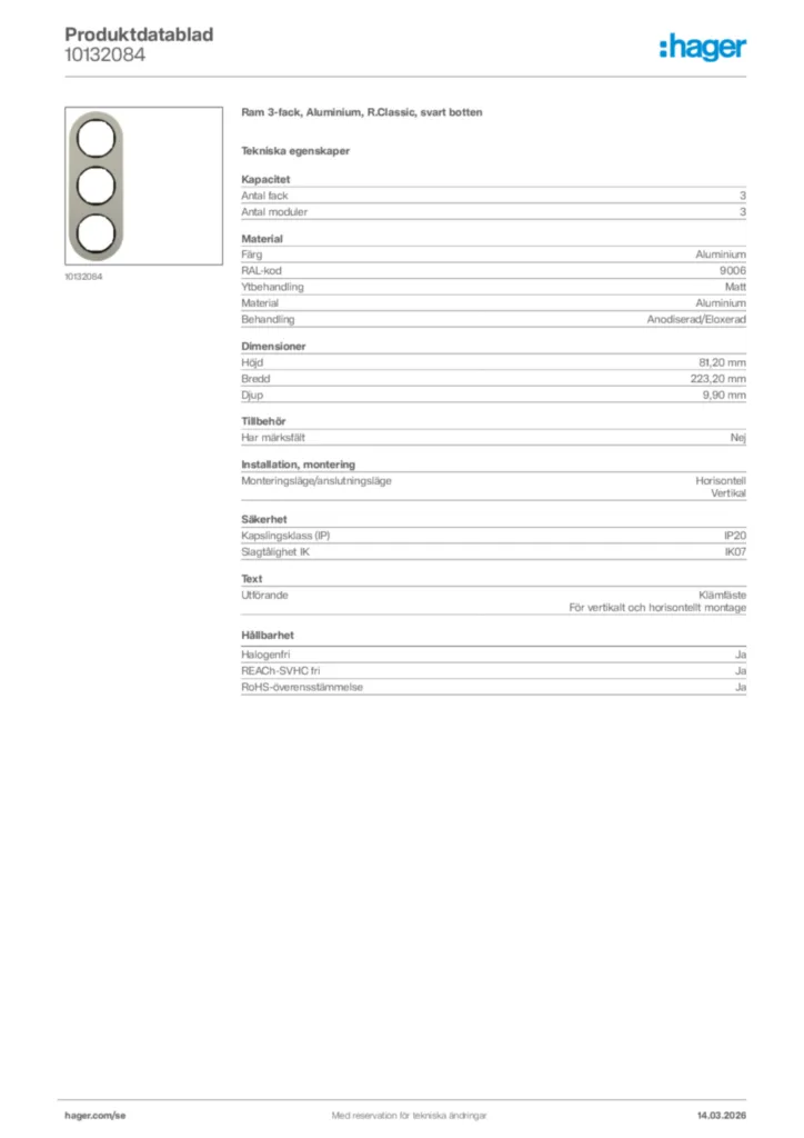 Bild Hager Produktdatablad 10132084 | Hager Sverige
