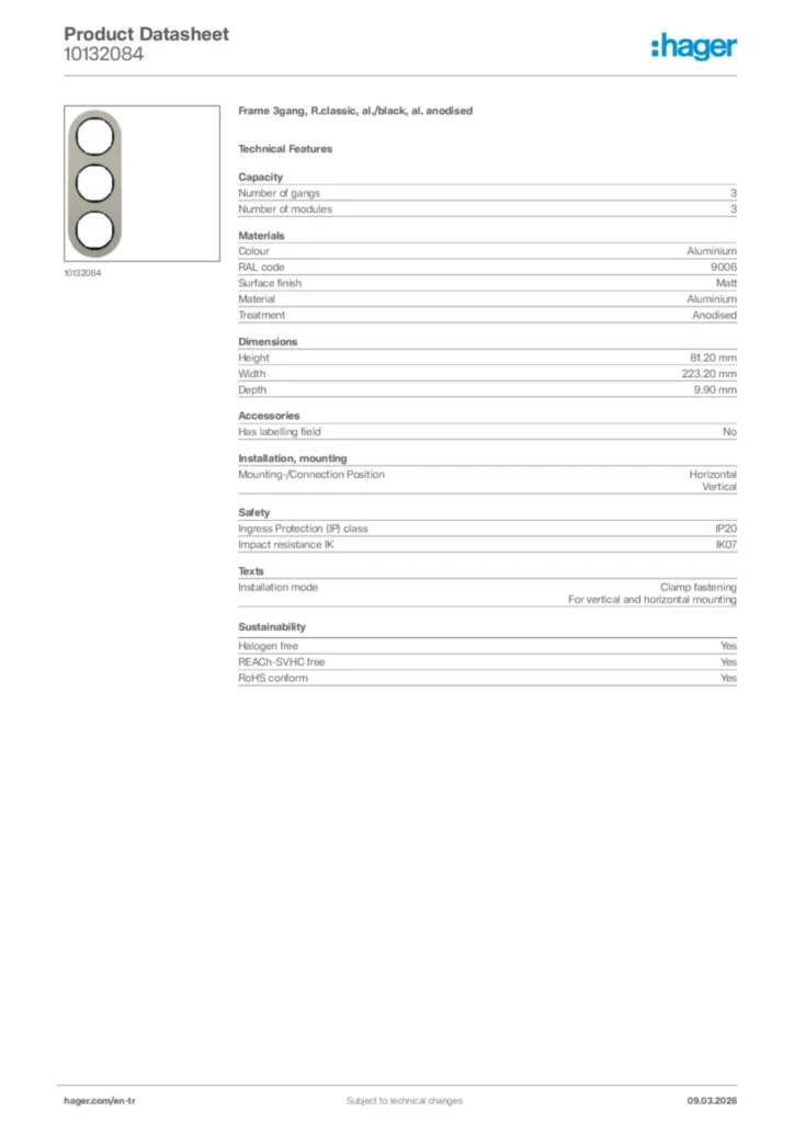 Image Hager Product data sheet 10132084  | Hager