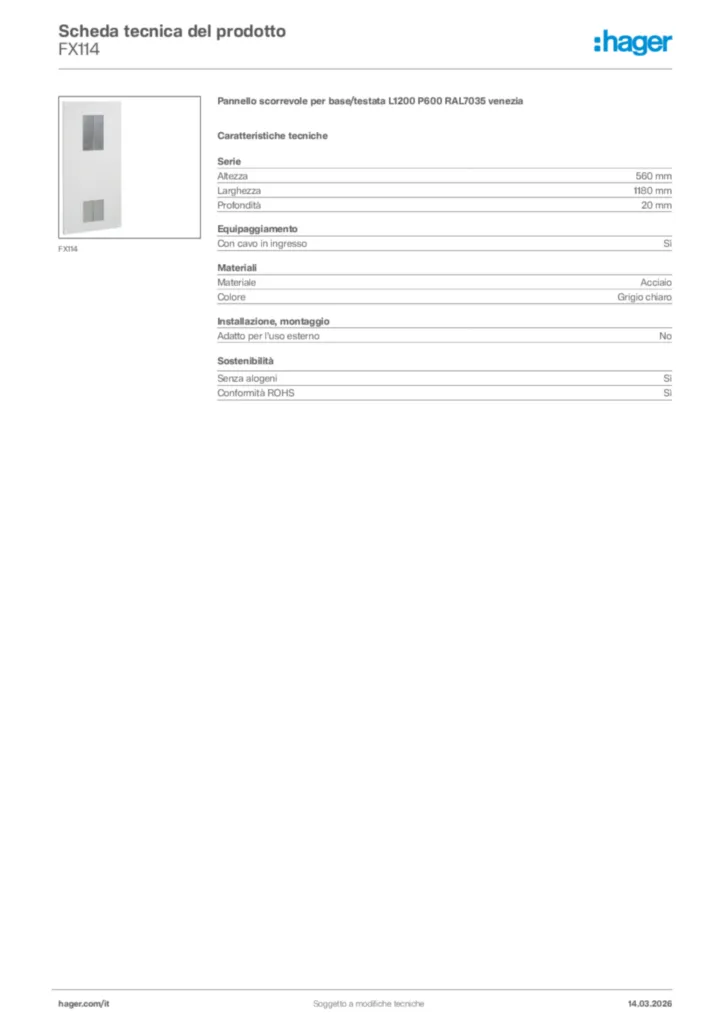 Immagine Hager Scheda tecnica del prodotto FX114 | Hager Italia