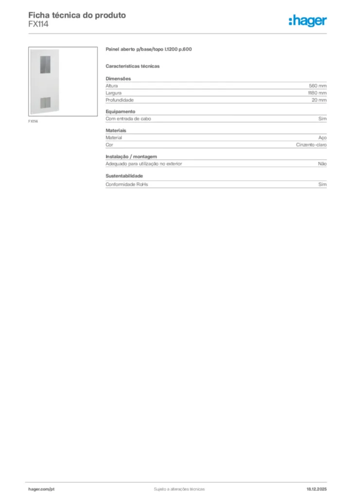Imagem Hager Ficha técnica do produto FX114 | Hager Portugal