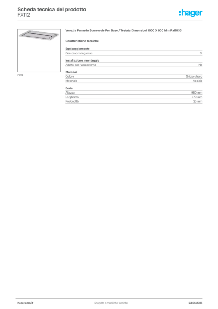 Immagine Hager Scheda tecnica del prodotto FX112 | Hager Italia