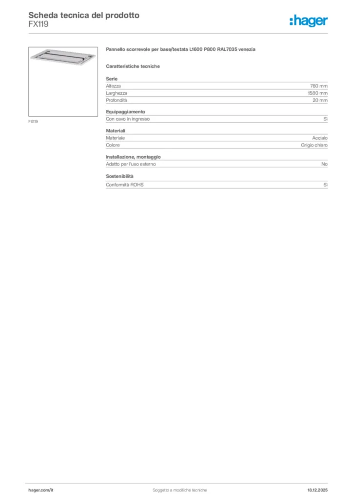 Immagine Hager Scheda tecnica del prodotto FX119 | Hager Italia