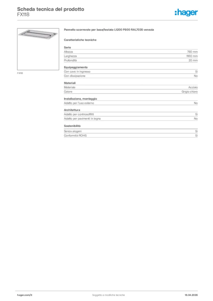 Immagine Hager Scheda tecnica del prodotto FX118 | Hager Italia