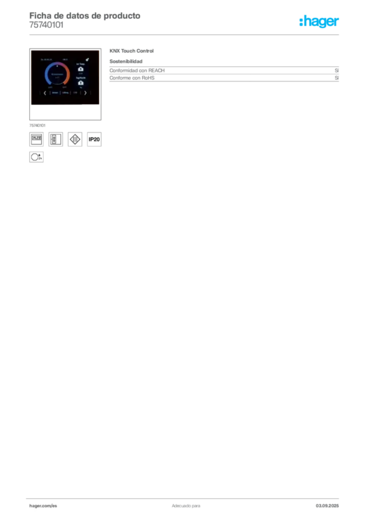 Imagen Hager Ficha de datos de producto 75740101 | Hager España