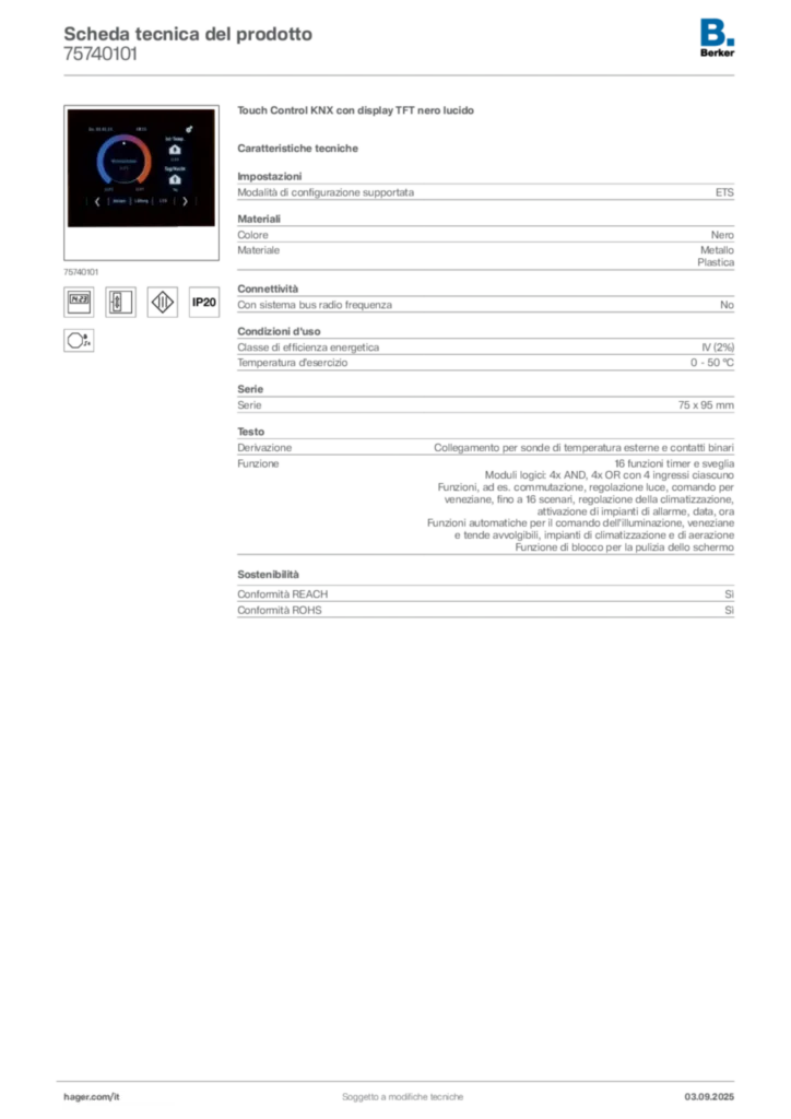 Immagine Berker Scheda tecnica del prodotto 75740101 | Hager Italia