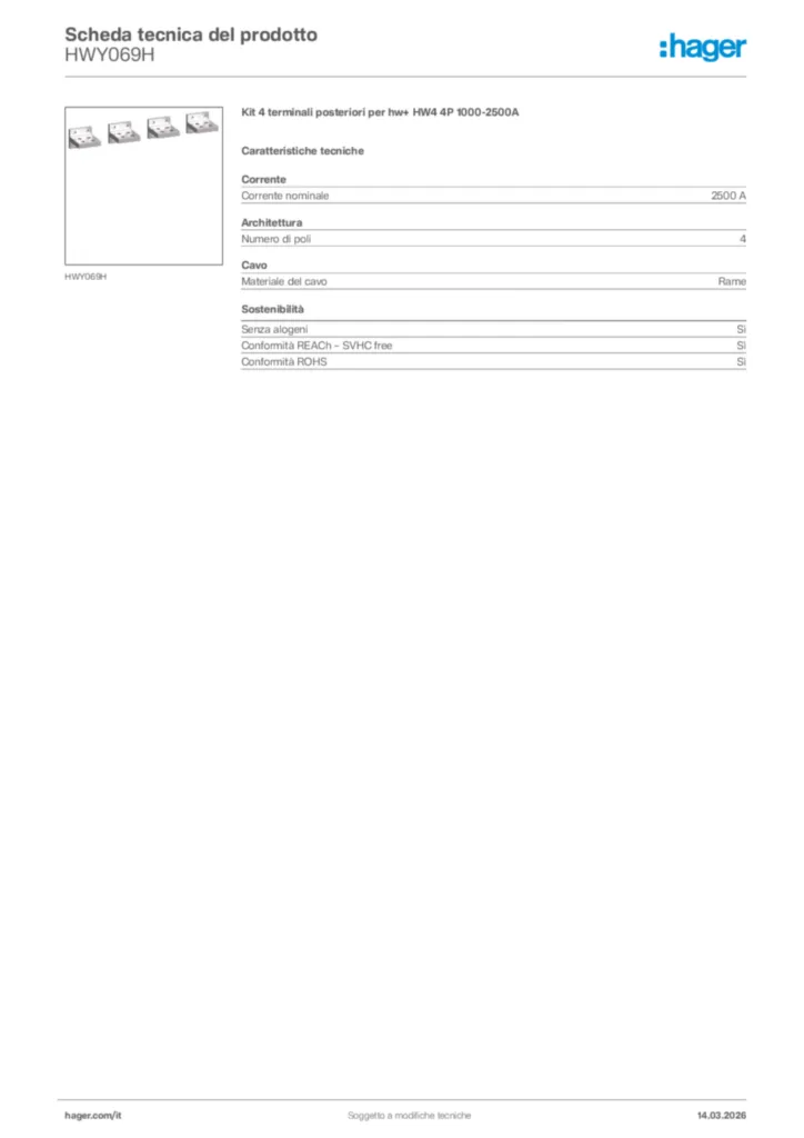 Immagine Hager Scheda tecnica del prodotto HWY069H | Hager Italia