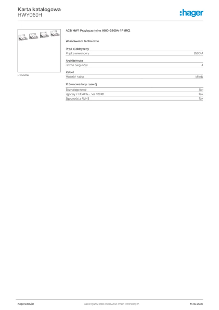 Zdjęcie Hager Karta katalogowa HWY069H | Hager Polska
