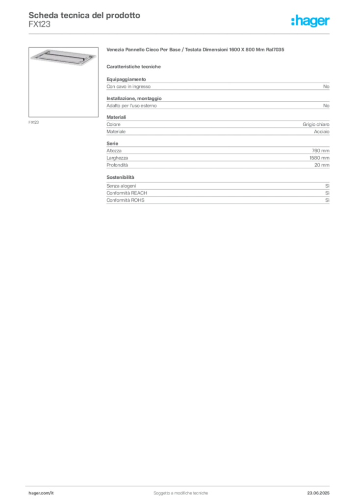 Immagine Hager Scheda tecnica del prodotto FX123 | Hager Italia