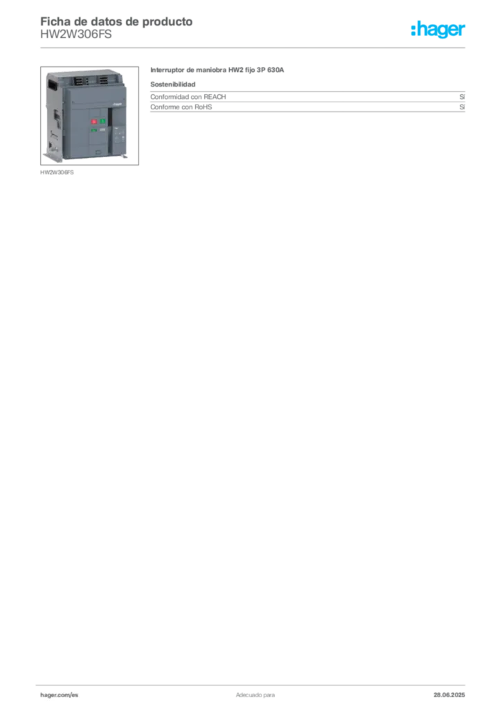 Imagen Hager Ficha de datos de producto HW2W306FS | Hager España