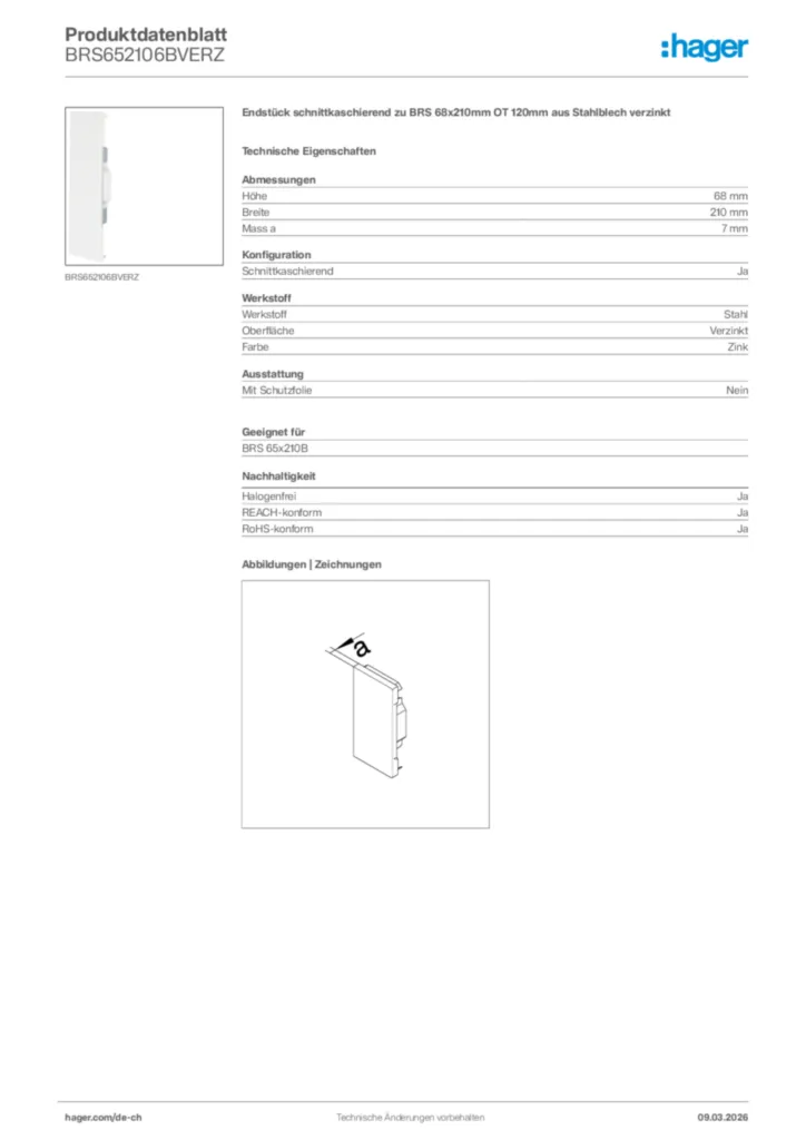 Bild Hager Produktdatenblatt BRS652106BVERZ | Hager Schweiz