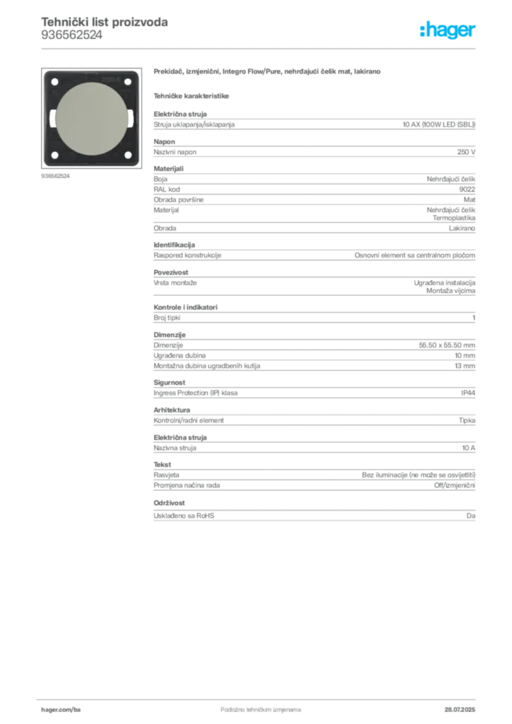 Slika Hager Product data sheet 936562524  | Hager