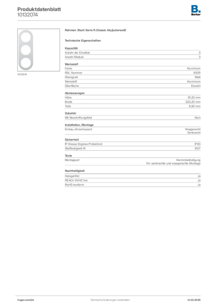 Bild Berker Produktdatenblatt 10132074 | Hager Deutschland